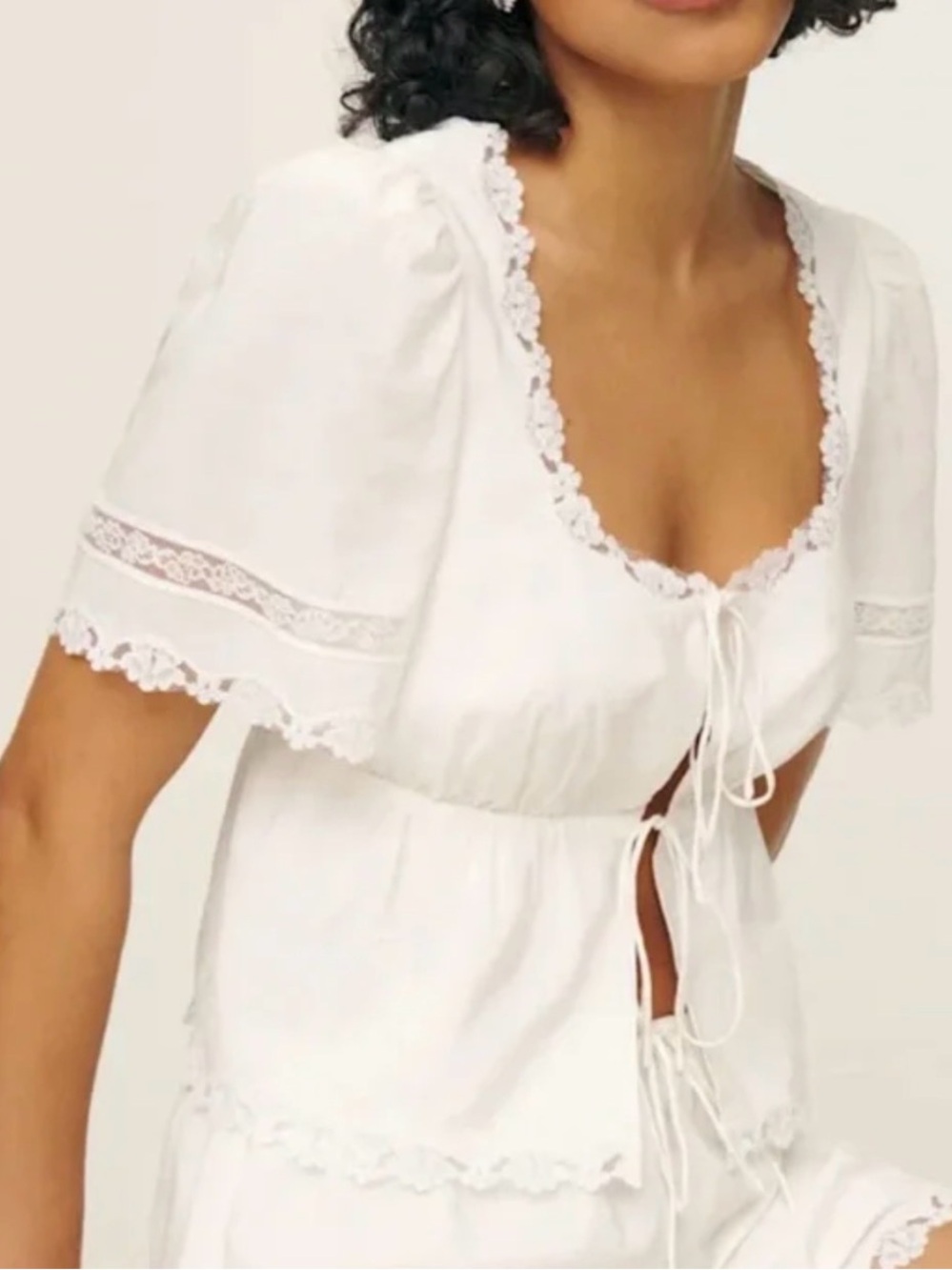 NWT Reformation Margot Top White Lace Edge Size Large